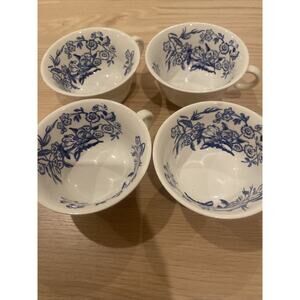 Wedgwood Ranunculus Set Of 4 Coffee Cups Cobalt Blue Flowers England